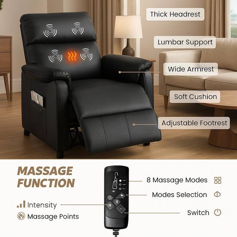 Electric Recliner Chair, with Massage and Heat, Remote Control