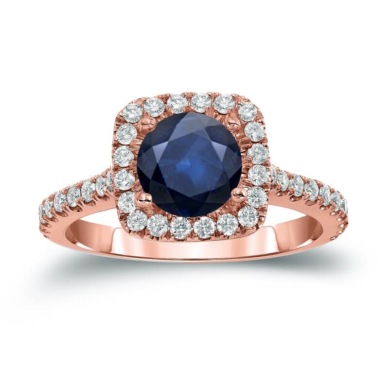Auriya 14k Gold 1ct Blue Sapphire Halo Diamond Engagement Ring 2/5cttw - 4 - Rose