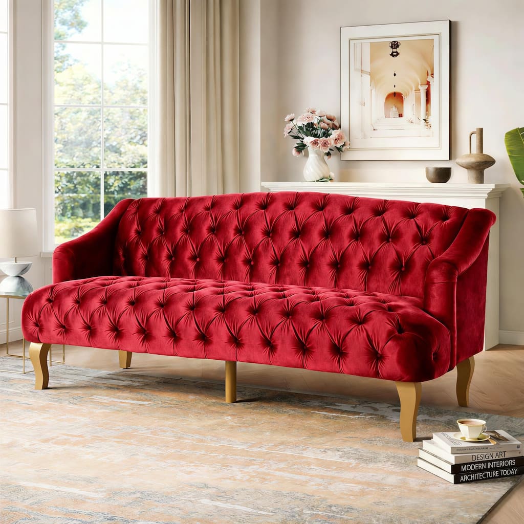 Christopher Knight Home - Adelia Modern Glam Tufted Upholstered Velvet 3-Seater Sofa with Wooden Legs