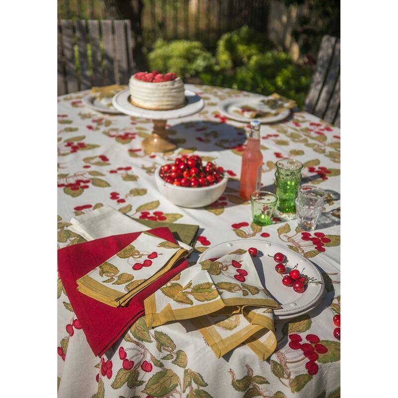Couleur Nature Cherry Tablecloth - Red/Green - 71" x 142
