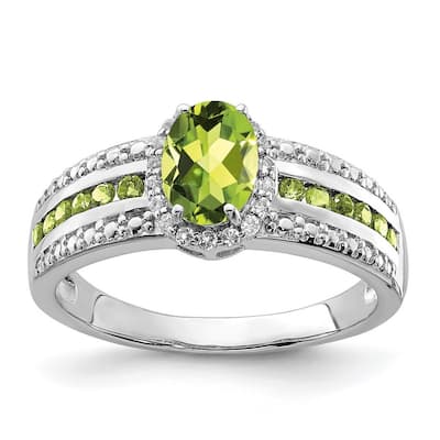 Curata 925 Sterling Silver Open back Polished Peridot and White Topaz Ring