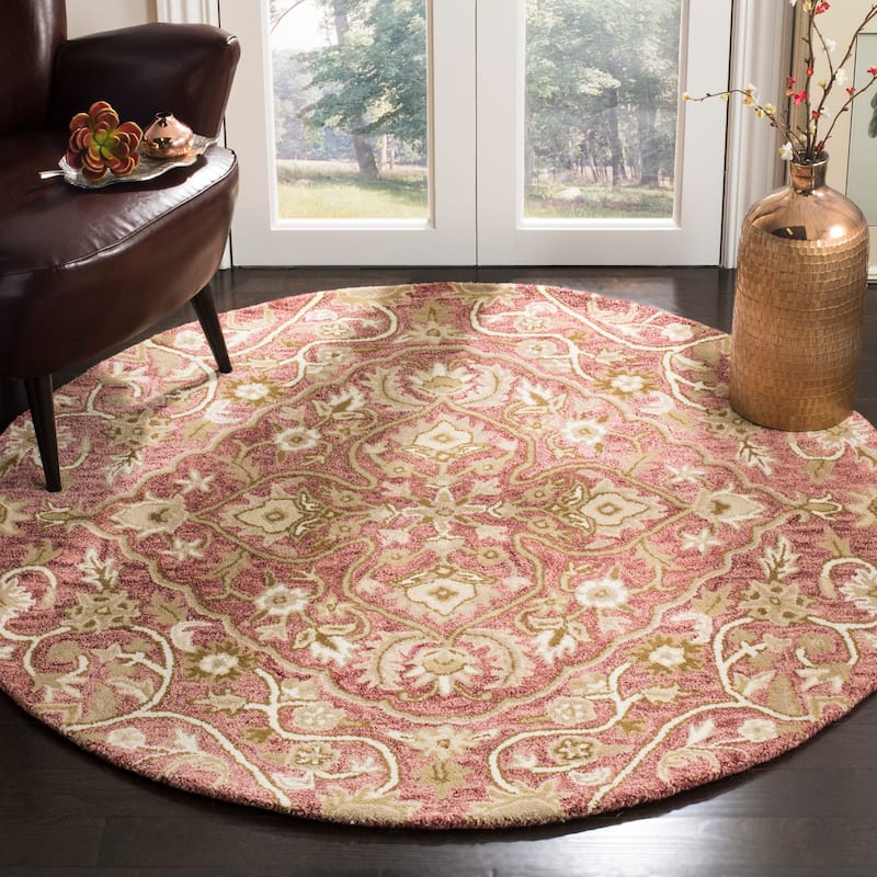 SAFAVIEH Handmade Bella Zaharinka Modern Floral Wool Rug - 5' Round - Rose/Taupe