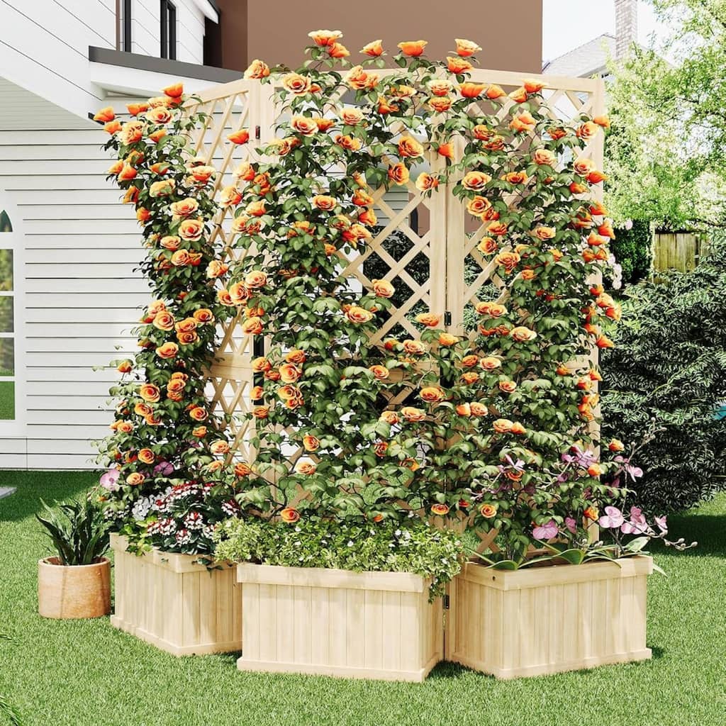 3 Panel Freestanding Raised Garden Bed Fence with Trellis
