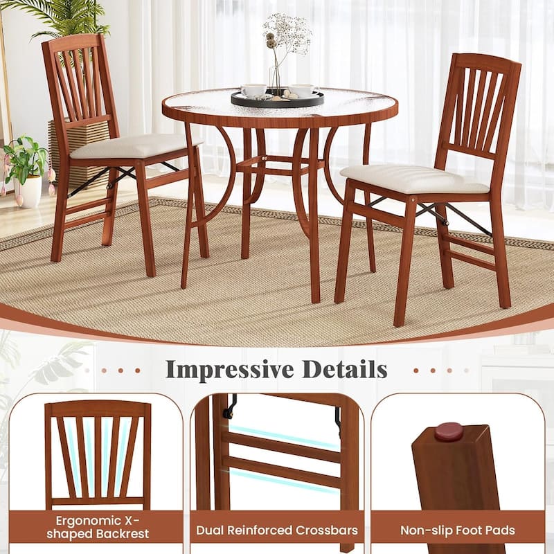 Set of 2/4 Folding Dining Chairs Modern Kitchen Chair w/Padded Seat