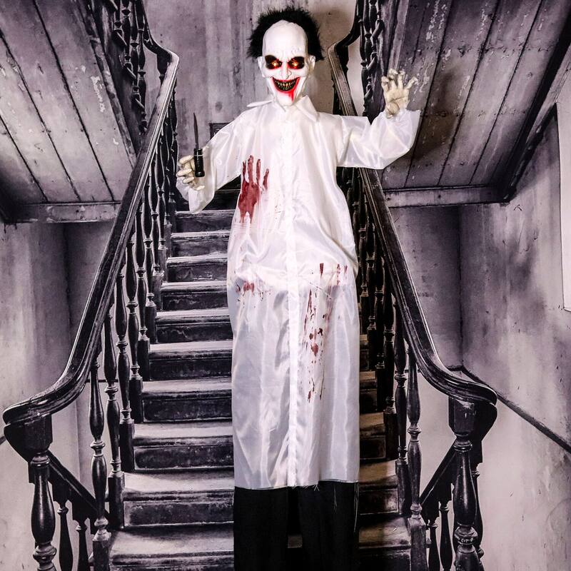 Haunted Hill Farm 5.75-Ft. Animatronic Doctor, Indoor/Covered Outdoor Halloween Decoration, Red LED Eyes, Laughing, Snips