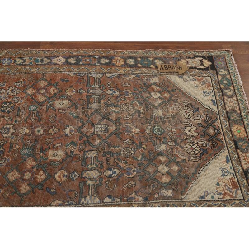 Hand Knotted Oriental 100% Wool Carpet Traditional Geometric Oranges & Rust Hamedan Runner Rug - 9' 1'' X 3' 3''