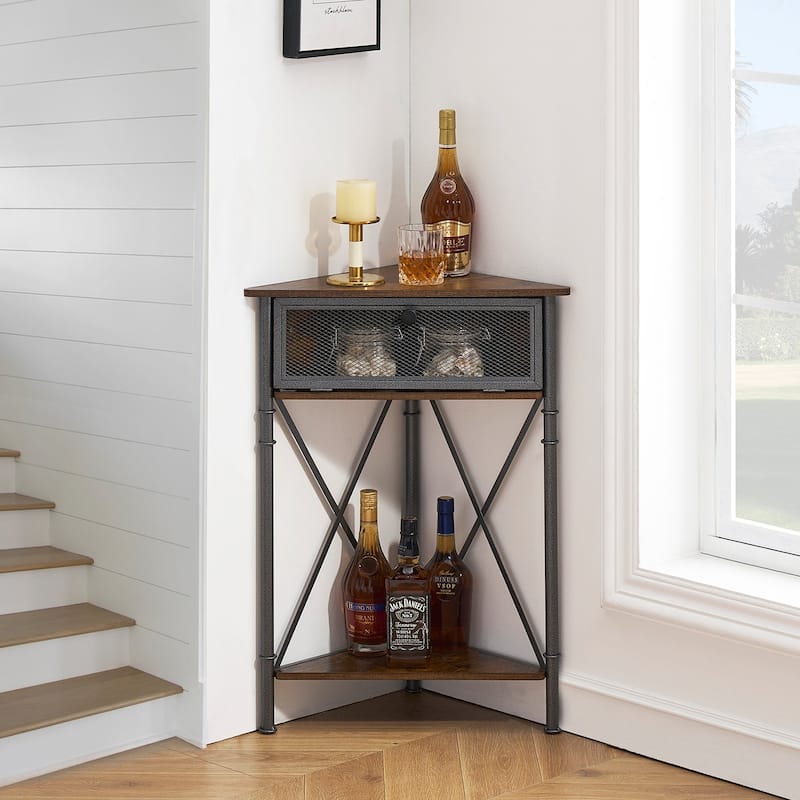 VECELO Modern Set of 2 Corner Nightstands Storage Corner Cabinet with Flip Door
