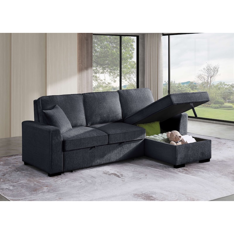 Chenille Reversible Sectional Sofa Convertible Pull Out Couch Bed