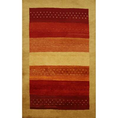 Hand Knotted Oriental 100% Wool Carpet Modern Stripe Oranges & Rust Gabbeh Area Rug - 6' 6'' X 4' 7''