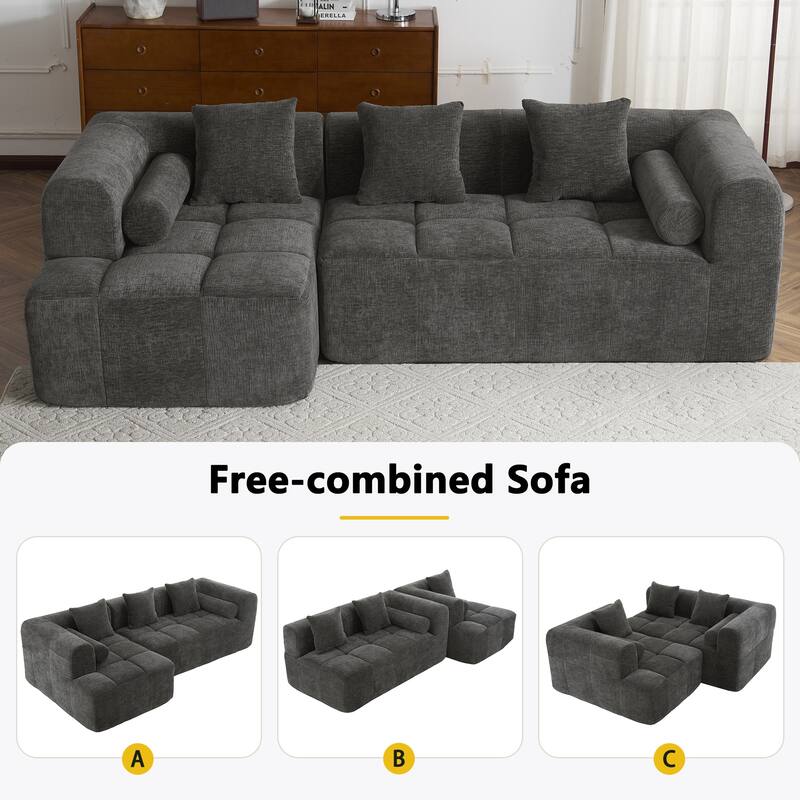 101.2" Grey Chenille Sectional Sofa for Living Room with Deep Seating, Pockets & Pillows