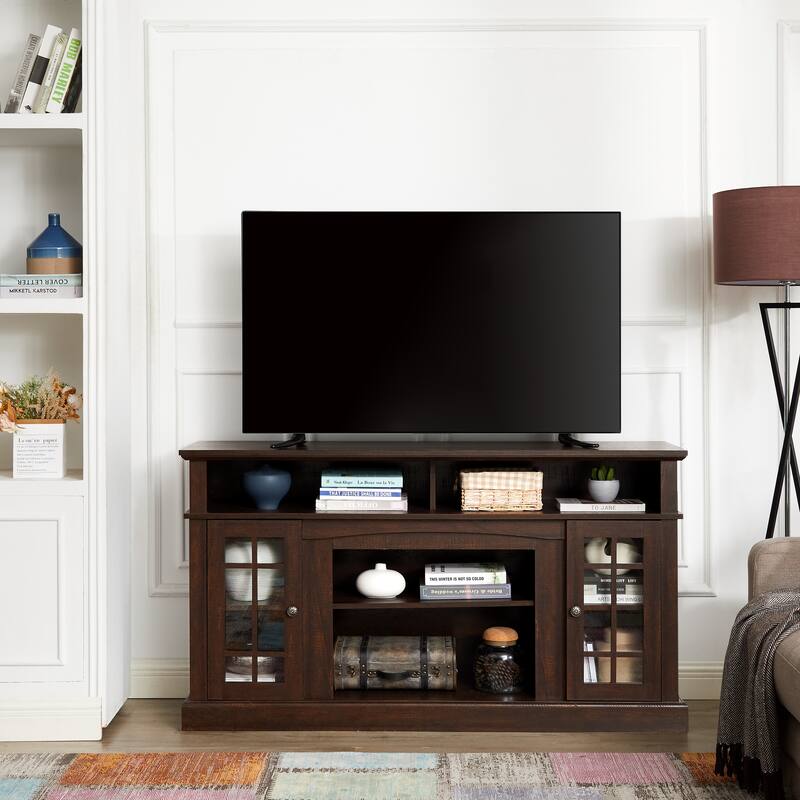 Classic Modern TV Stand For Screens Up To 65" – Espresso Entertainment Center With Open & Closed Storage Compartments‌