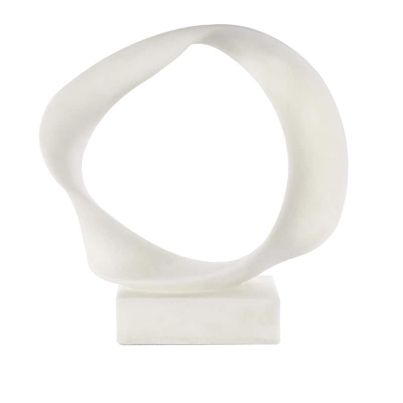 Polystone Abstract Textured Open Wave Decorative Sculpture with Elevated Base - White - Roche River Decor