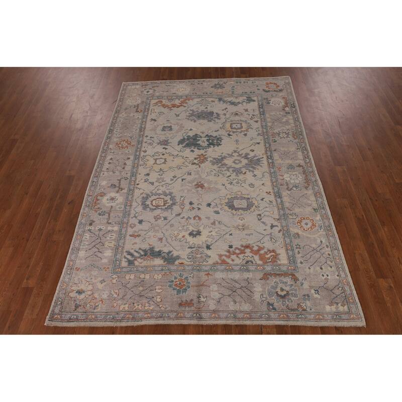 Vegetable Dye Oushak Turkish Area Rug Handmade Geometric Wool Carpet - 6'0"x 8'9"