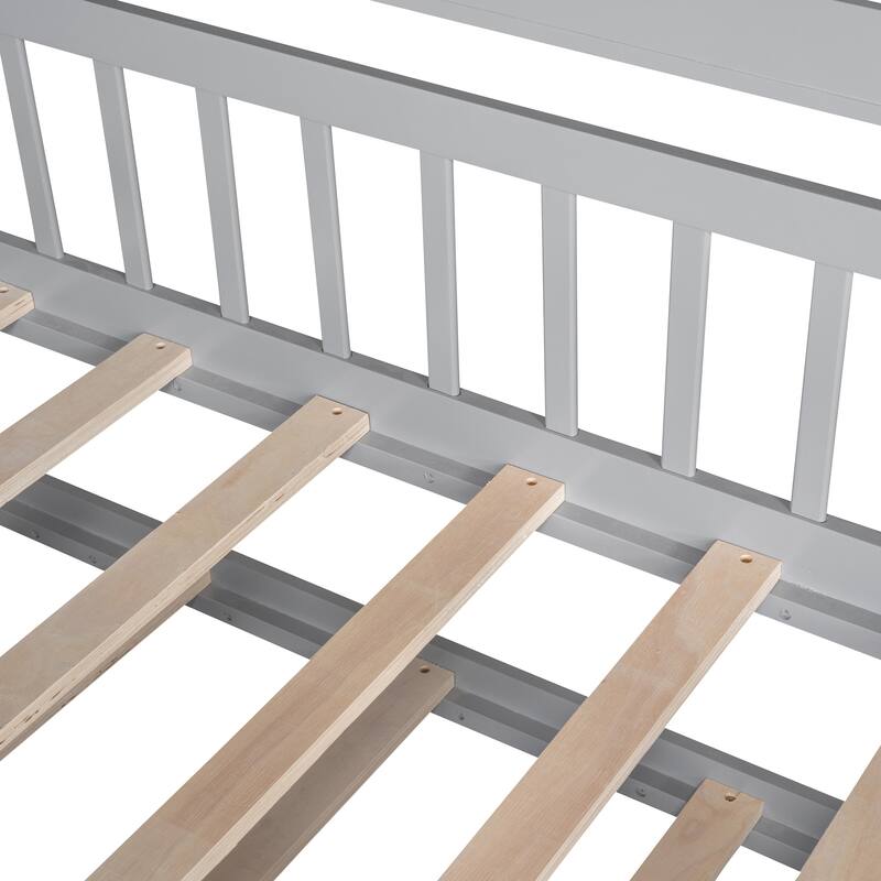 Twin Pine House Bed with Trundle, Shelf & Guardrail
