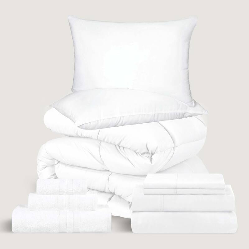 Superior Dorm In A Bag Comforter, Sheet Set, 3 PC Towel Set and Pillows, Twin XL