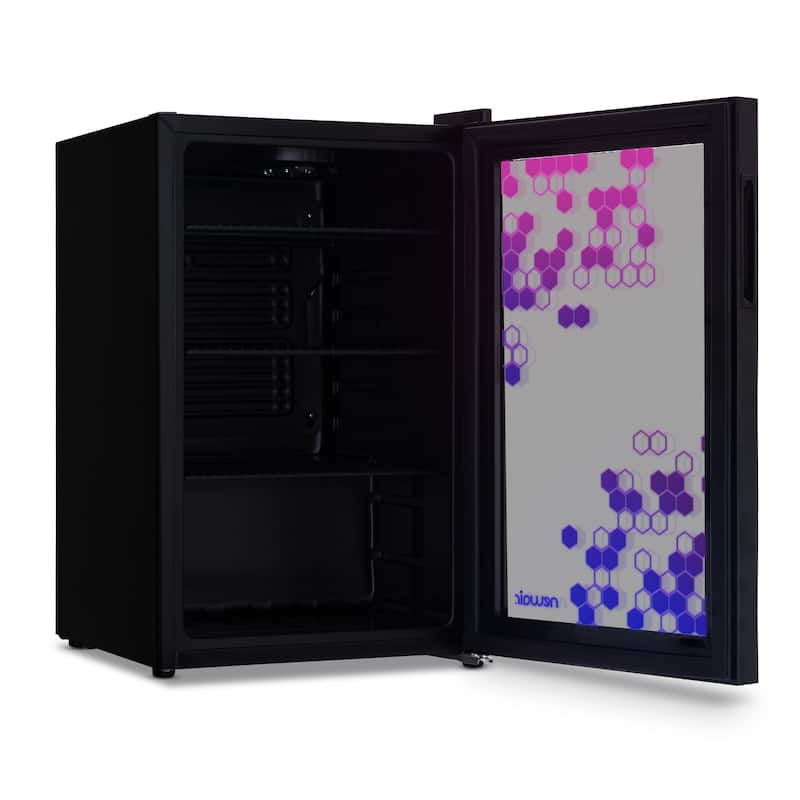 Newair Prismatic Series 85 Can Beverage Refrigerator with RGB HexaColor LED Lights, Mini Fridge for Gaming with Remote Control