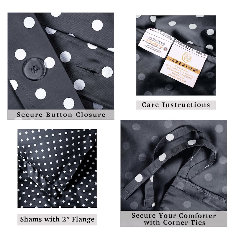 Superior Thread Count 600TC Polka Dot Cotton Blend Duvet Cover Set