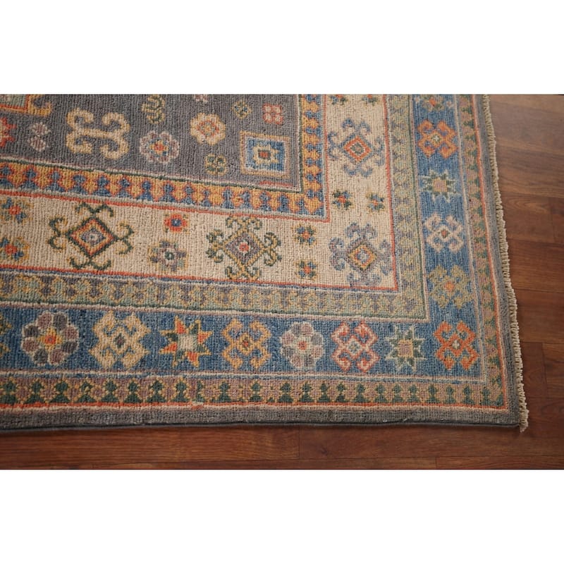 Geometric Kazak Accent Rug Hand-Knotted Wool Carpet - 3'11" x 5'9"