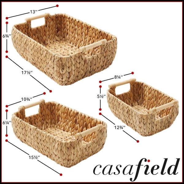 dimension image slide 3 of 8, Hyacinth Seagrass Oval Storage Baskets with Wooden Handles Woven Bins