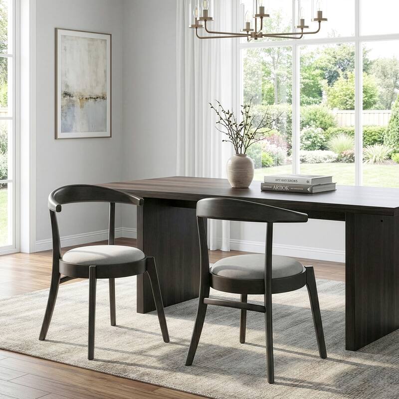 Set of 2 Audra Retro Modern Black Wood Round Chair with Curved Back