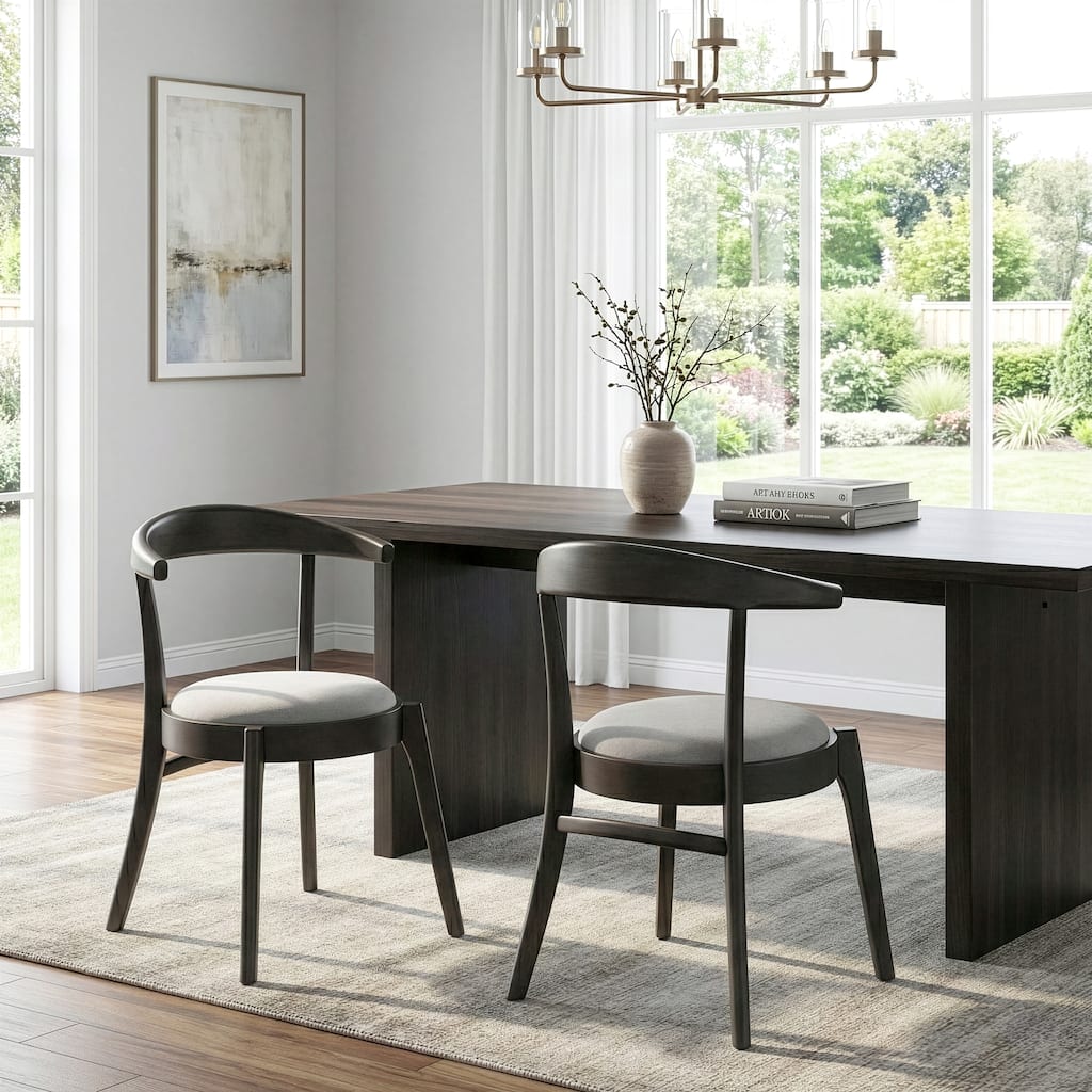 Set of 2 Audra Retro Modern Black Wood Round Chair with Curved Back