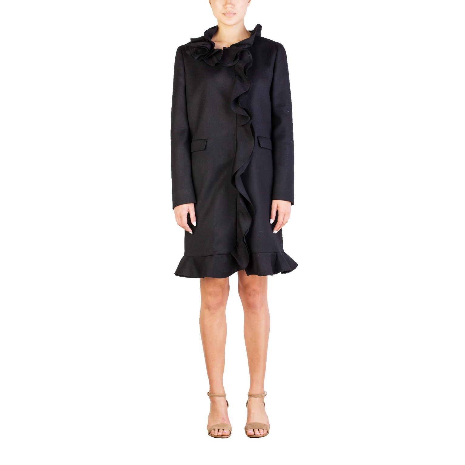 Shop Prada Women S Virgin Wool Ruffled Trench Coat Black 10