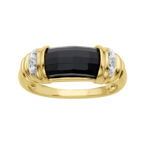 2 3/4 ct Onyx Ring with Diamonds in 14K Gold