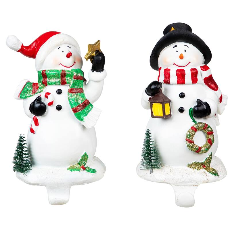 Glittered Snowman Christmas Stocking Holders - 5.75" - Set of 2