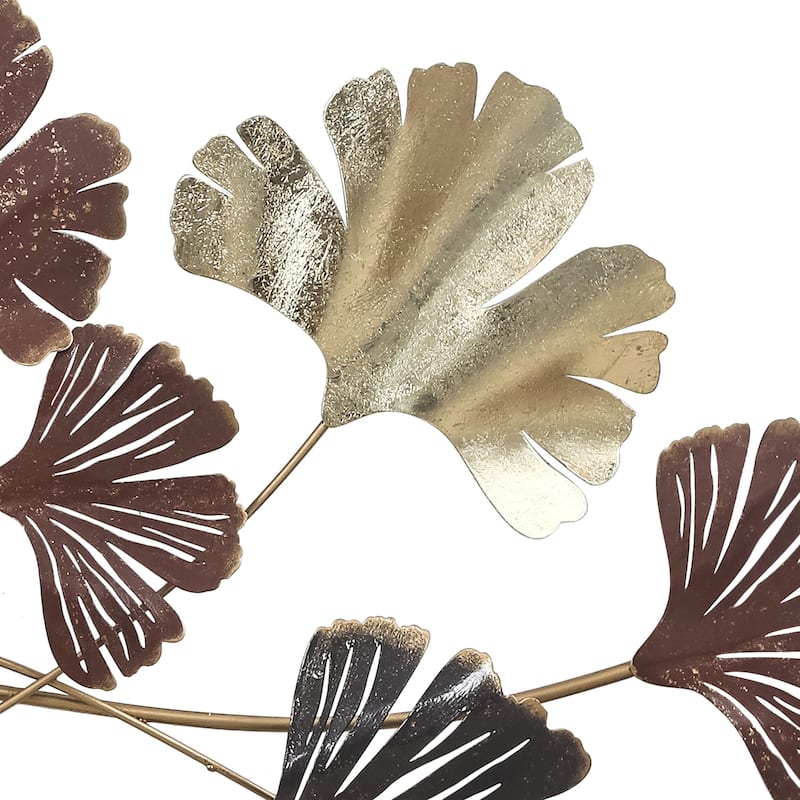 Adeco Metal Wall Decor Gold Ginkgo Leaves Wall Sculpture