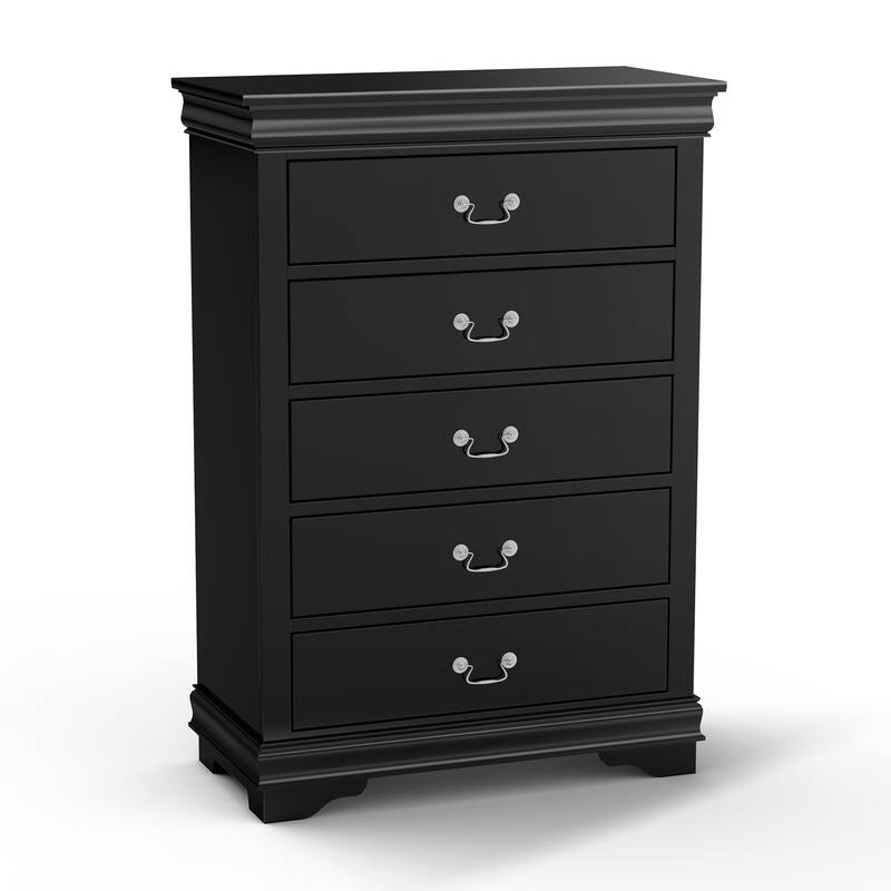 48" Tall Modern Black Solid Wood 5-drawer Storage Chest