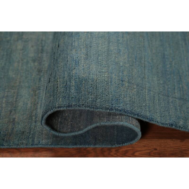 Striped Blue Gabbeh Oriental Rug Hand-Knotted Wool Carpet - 3'8" x 5'1"