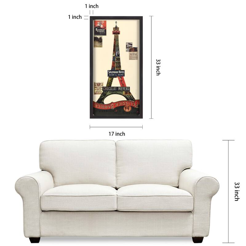 "Eiffel Tower" Alex Zeng's dimensional collage, under glass & a black shadow box frame