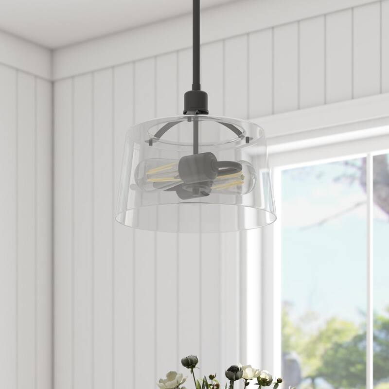 Prominence Home Fairendale Convertible Pendant/Semi-Flush Matte Black with Clear Glass