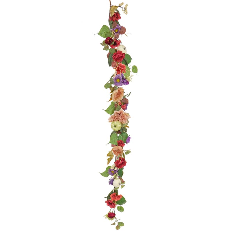 National Tree Company 6 ft. Harvest Serenity Floral and Pumpkins Garland - 6 ft