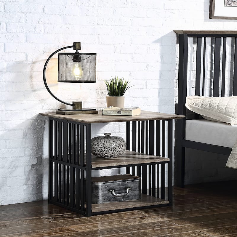 Antique Oak and Black Finish Nightstand