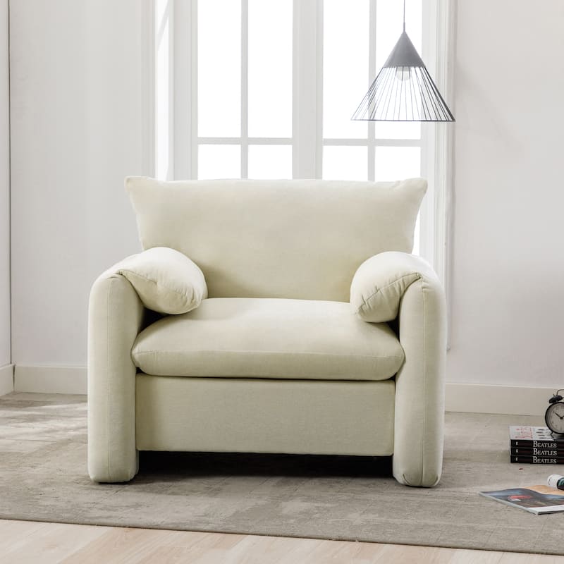 Modern Style Chenille Oversized Armchair Accent Chair Single Sofa Lounge Chair 38.6'' W for Living Room, Bedroom - Cream