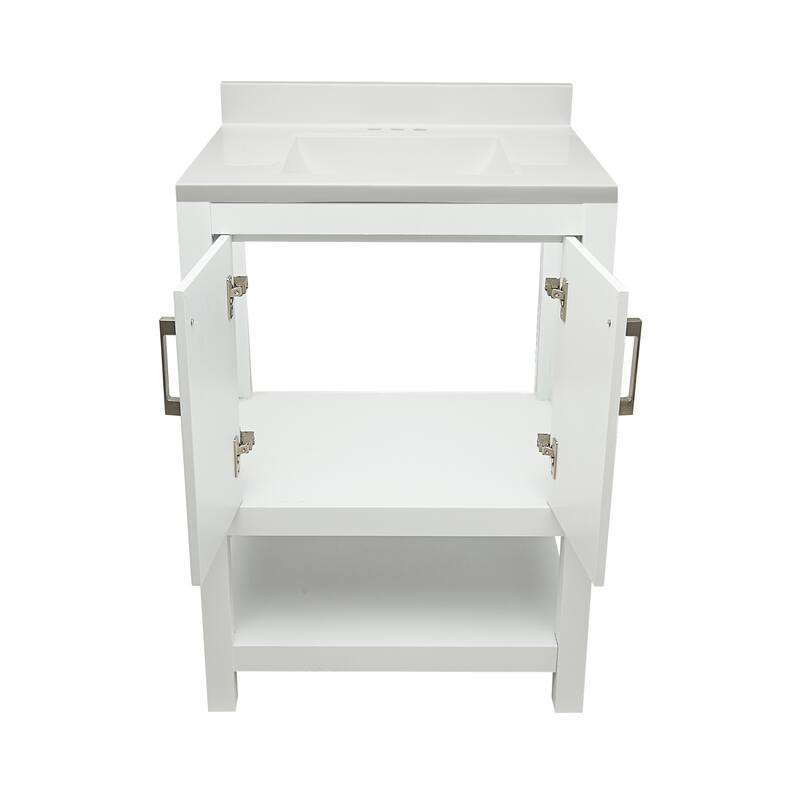 Taos 25" Bathroom Vanity with Cultured Marble Vanity Top Sink in White with White Basin