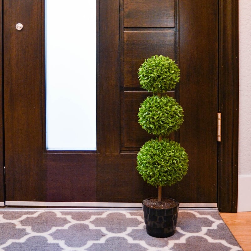 2 x 24" Faux Tabletop English Boxwood 2 Ball Topiary in Pot, Green