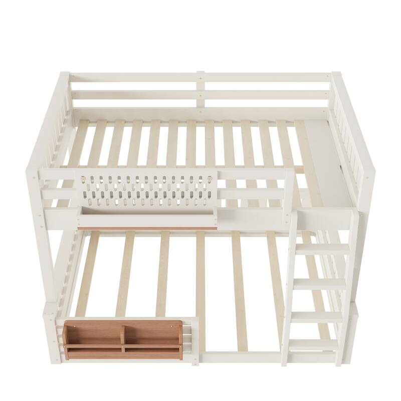 Roomfitters Bunk Bed with Bookshelf and Pegboard, Solid Wood Split Frame