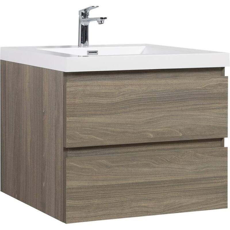 ABRUZZO 30" Floating Single Bathroom Vanity Wall-Mounted with Integrated Resin Top Basin 2 Soft Close Drawers Full Assembly
