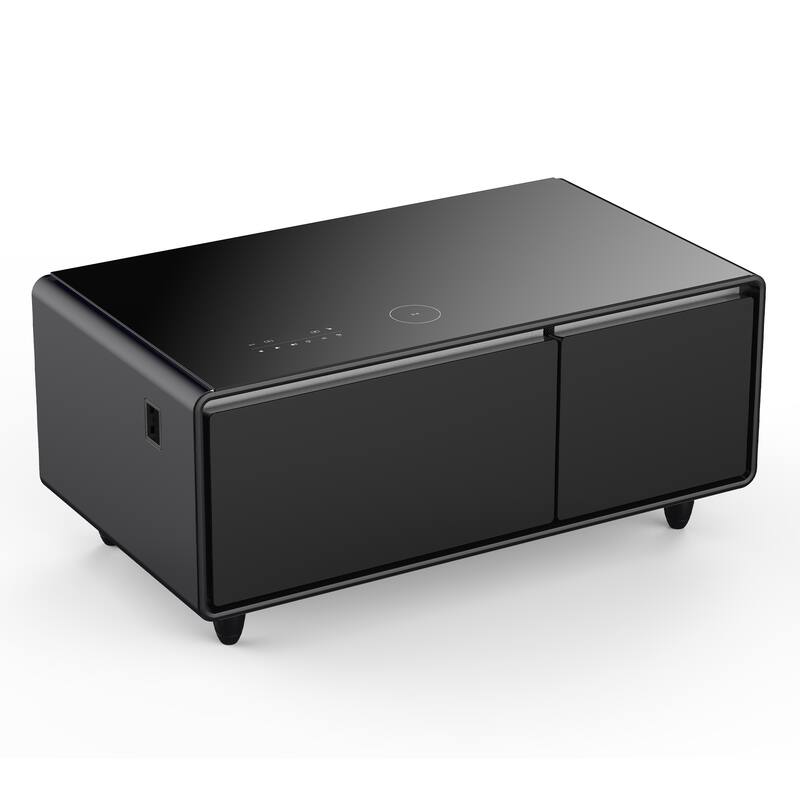 Modern Smart Coffee Table with Built-in Fridge Bluetooth Speaker Touch Control Panel Atmosphere light, for Living Room