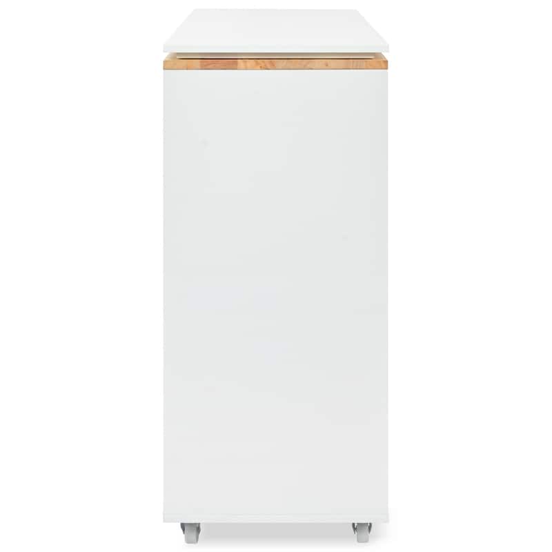 Wooden Kitchen Island with Rollers Storage Cabinet, Side Open Shelves, LED Lights, Power Outlets and 2 Fluted Glass Doors
