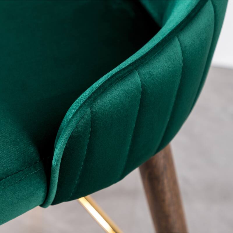 Velvet Fabric Upholstered Wingback Bar Stools Set of 2, Counter Height Bucket Barstools with Footrest for Kitchen, Dining Room