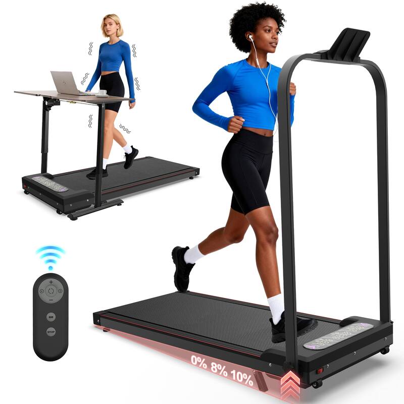Foldable Treadmill with Handle Bar Incline, 2 in 1 Upgrade Portable Under Desk Walking Pad and Vibration Pad with Remote Control