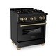 preview thumbnail 1 of 18, ZLINE Autograph Edition 30" Dual Fuel Range in Black Stainless Steel with Accents Champagne Bronze
