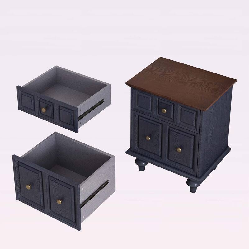 Wood End Table with 2 Drawers and Roman Column Legs,for Bedroom and Living Room