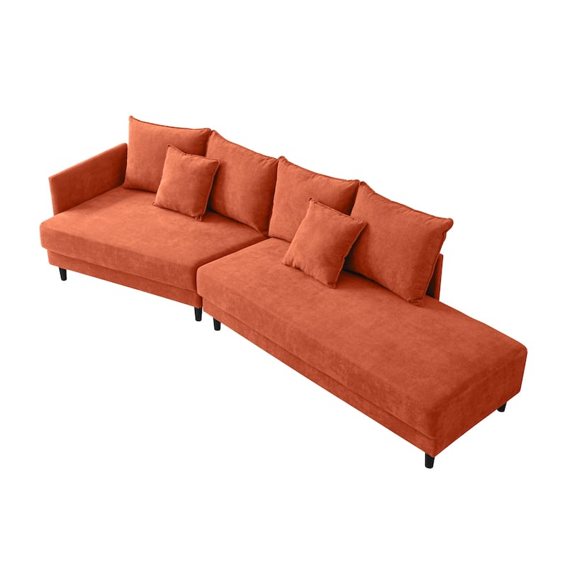 Polyester Upholstered Sleeper Sectional Sofa With Wood Legs