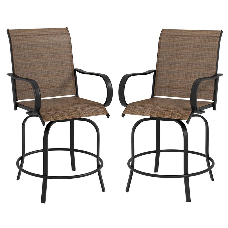 Set Of 2 Outdoor Swivel Bar Stools With Armrests