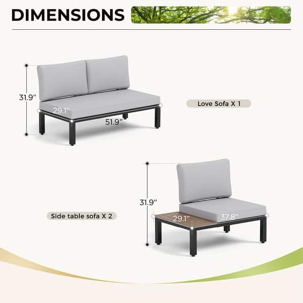 dimension image slide 0 of 2, 10-Seat Patio Sectional sofa set, E-coating Steel frame Conversation Sets with Built-in Side Table , Grey Cushion
