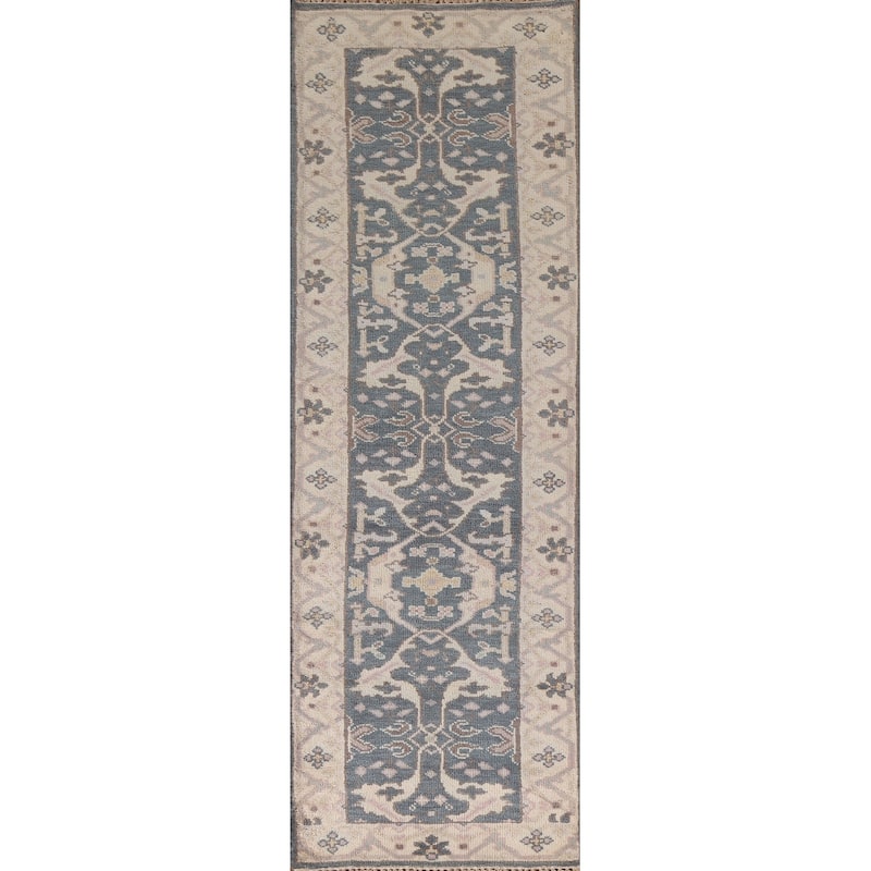 Blue Oushak Style Runner Rug Handmade Wool Carpet - 2'7"x 9'10"
